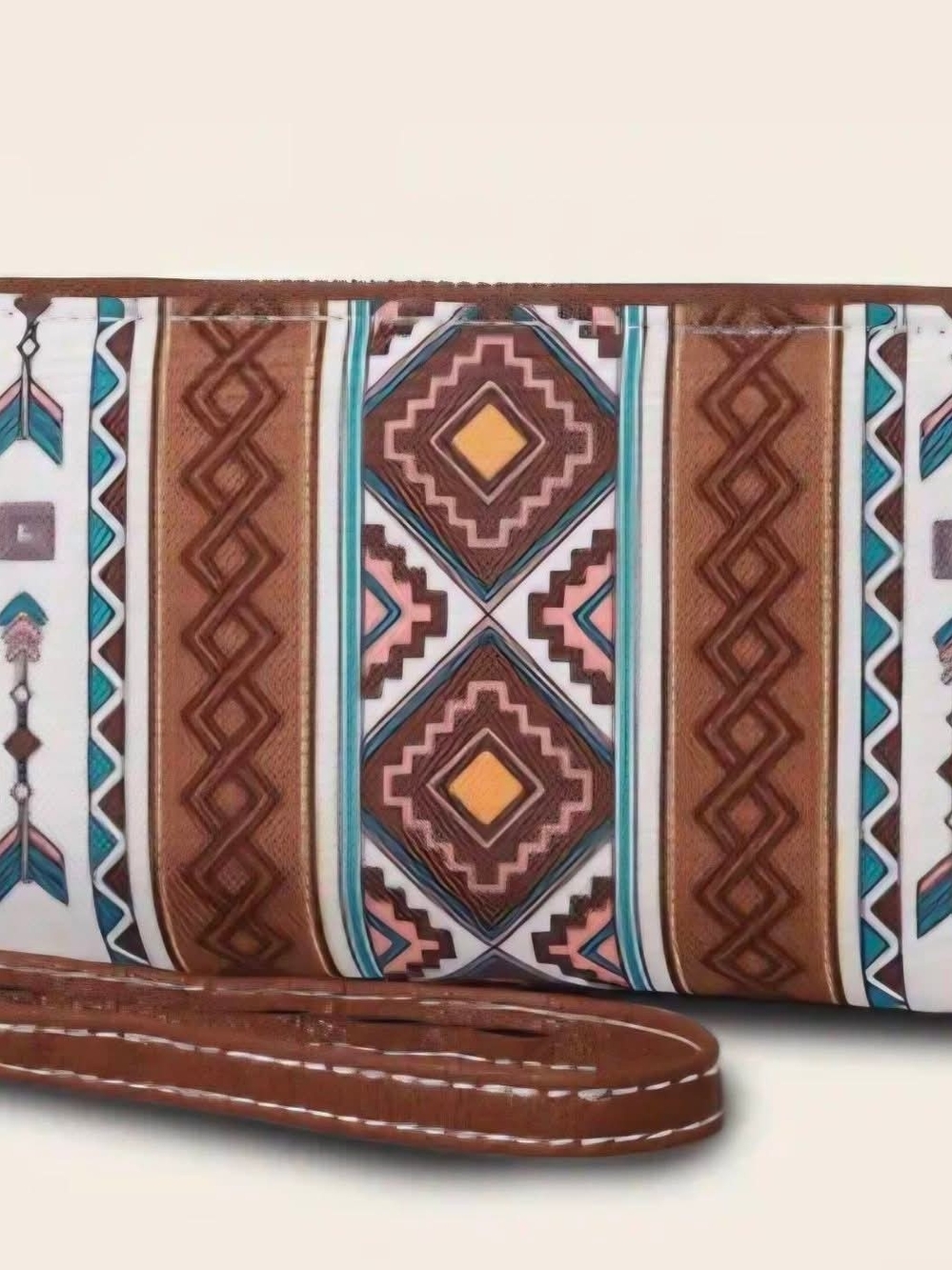 Aztec Print Brown & Teal Wristlet Clutch Wallet